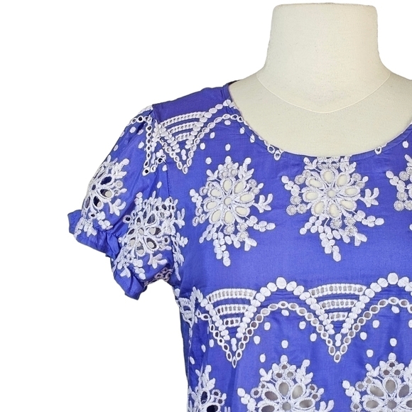 Witchery Silk Puff Sleeve Eyelet Purple Blue Top Size 10 - Picture 3 of 14